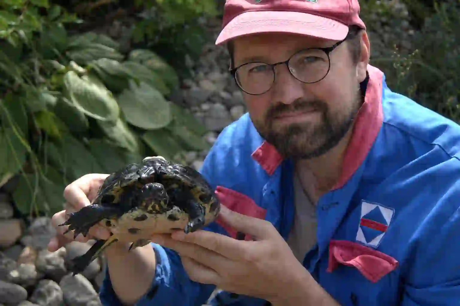 Mit einer unserer beiden Schildkröten namens Tekki in den Händen